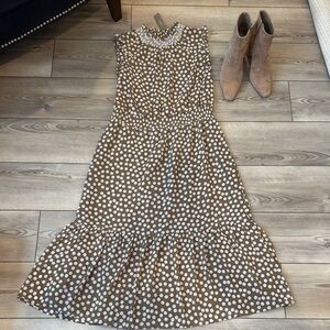 J. Crew Brown and White Polka Dot Midi Dress